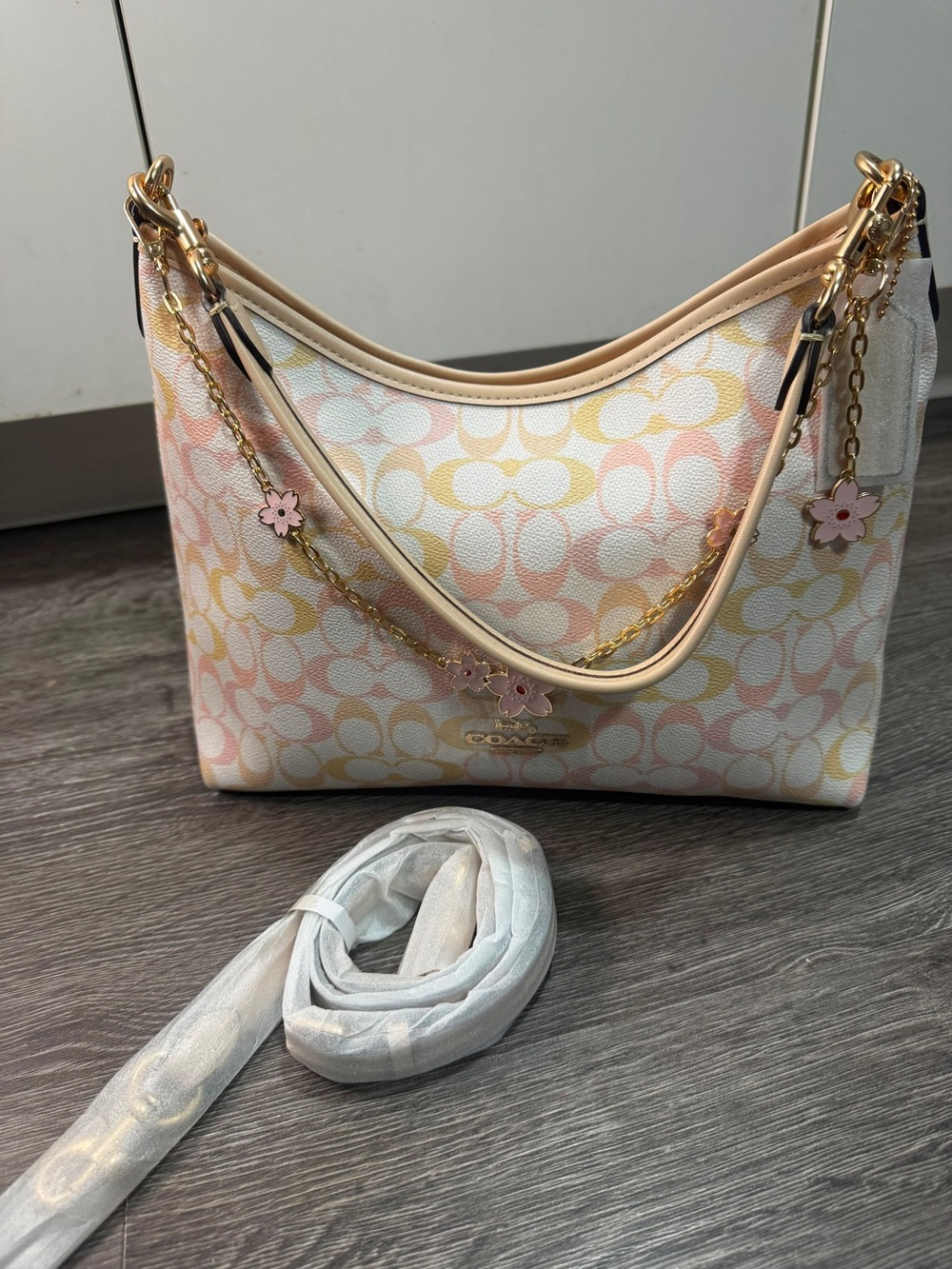 Coach Laurel  Floral Signature Hobo Bag - Pink/Yellow/Cream